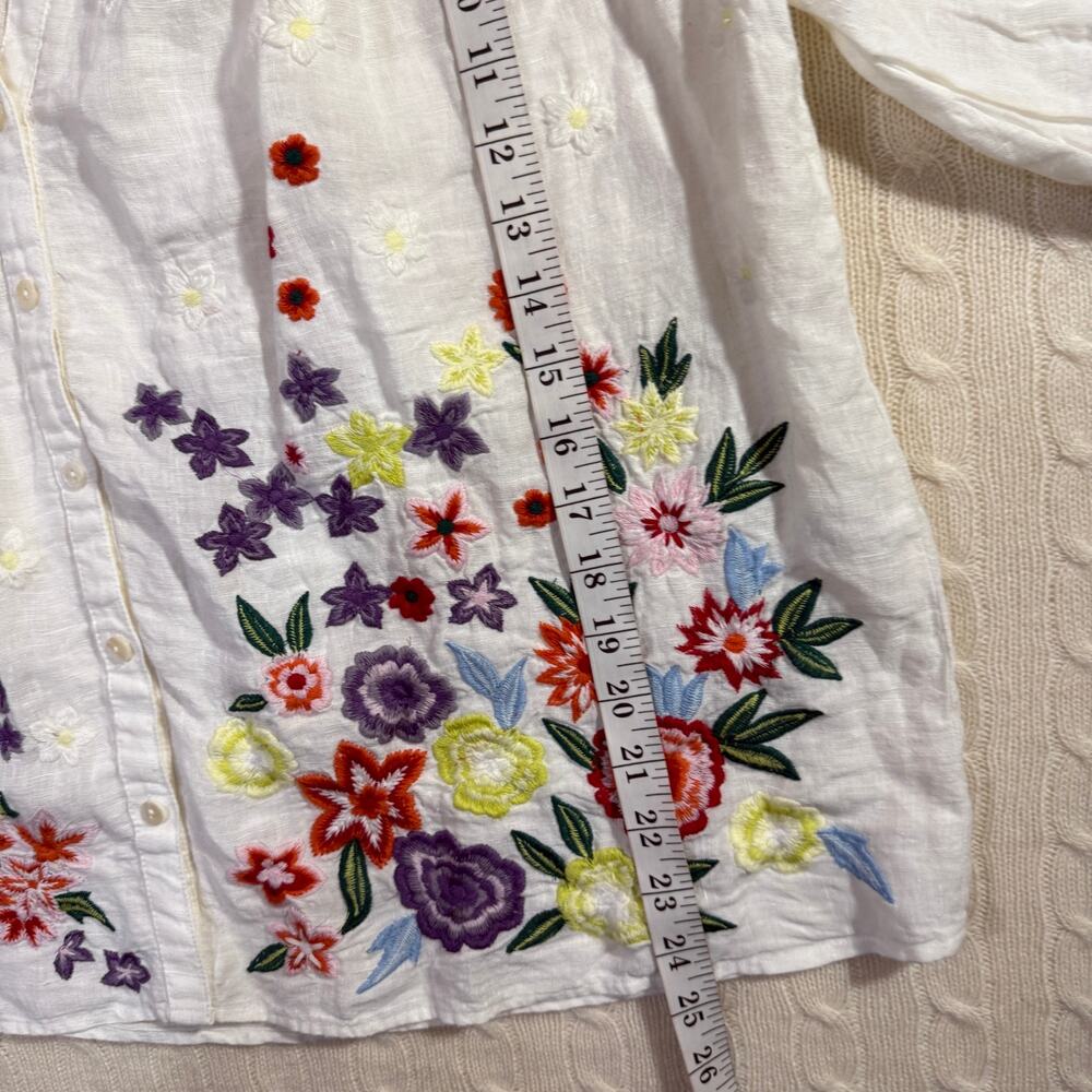 Sundance Floral Popover Colorful Embroidered Linen Short Sleeve Blouse L - Picture 4 of 8